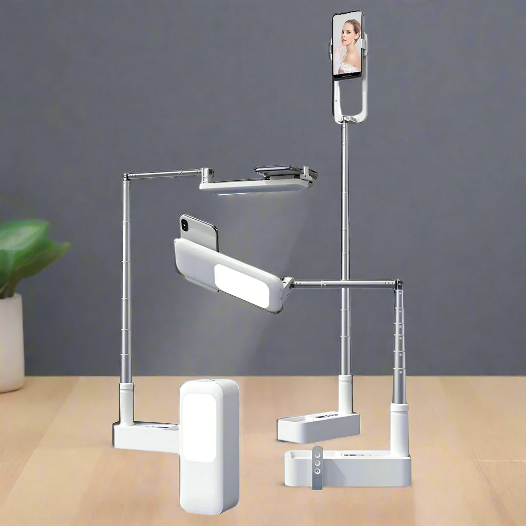 Portable Selfie Live Phone Stand with LED Light - Wireless Bluetooth Folding Tripod
